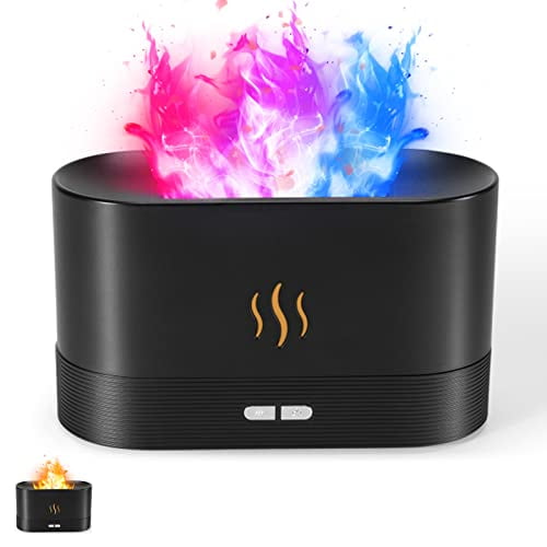Colorful Flame Air Aroma Diffuser Humidifier,Upgraded 7 Flame Colors Noiseless Essential Oil Diffuser for Home,Office,Yoga with Auto-Off Protection 180mL (8Hours Black)