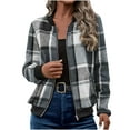 thumbnail image 6 of Jackets for Women with Pockets Windbreaker Plaid Printed Comfortable Casual Loose Long Sleeve Cardigan Zipper Hooded Jacket Casual Outerwear Gray M, 6 of 9