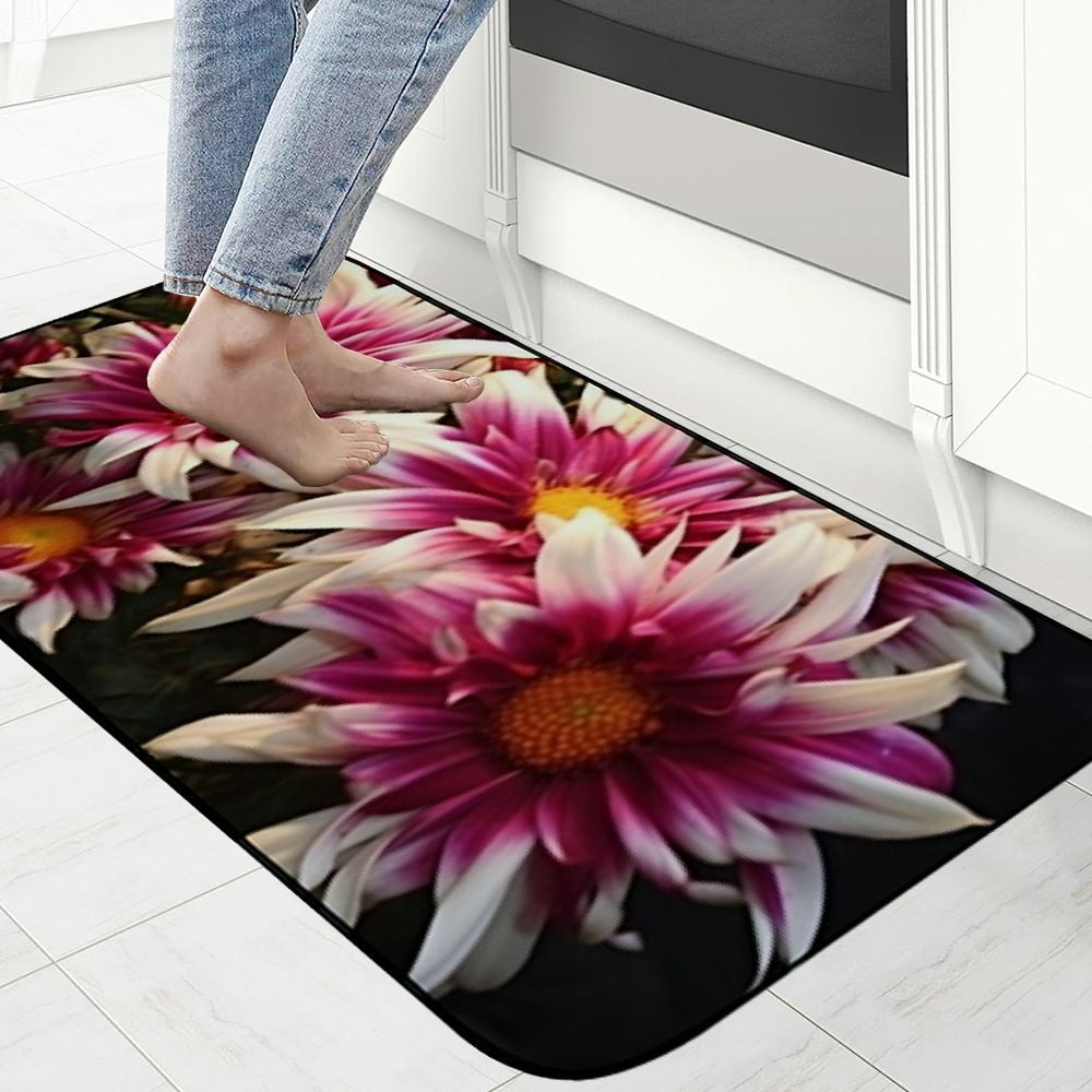 Qinduosi Decorative Door Mat, Door Mat with Non-Slip Rubber Backing, Easy Cleaning, Traps Dirt, for Entry, Patio, Garage - Aster White Reddish Striped Flowers Garden Plant 19.68*47.24 in