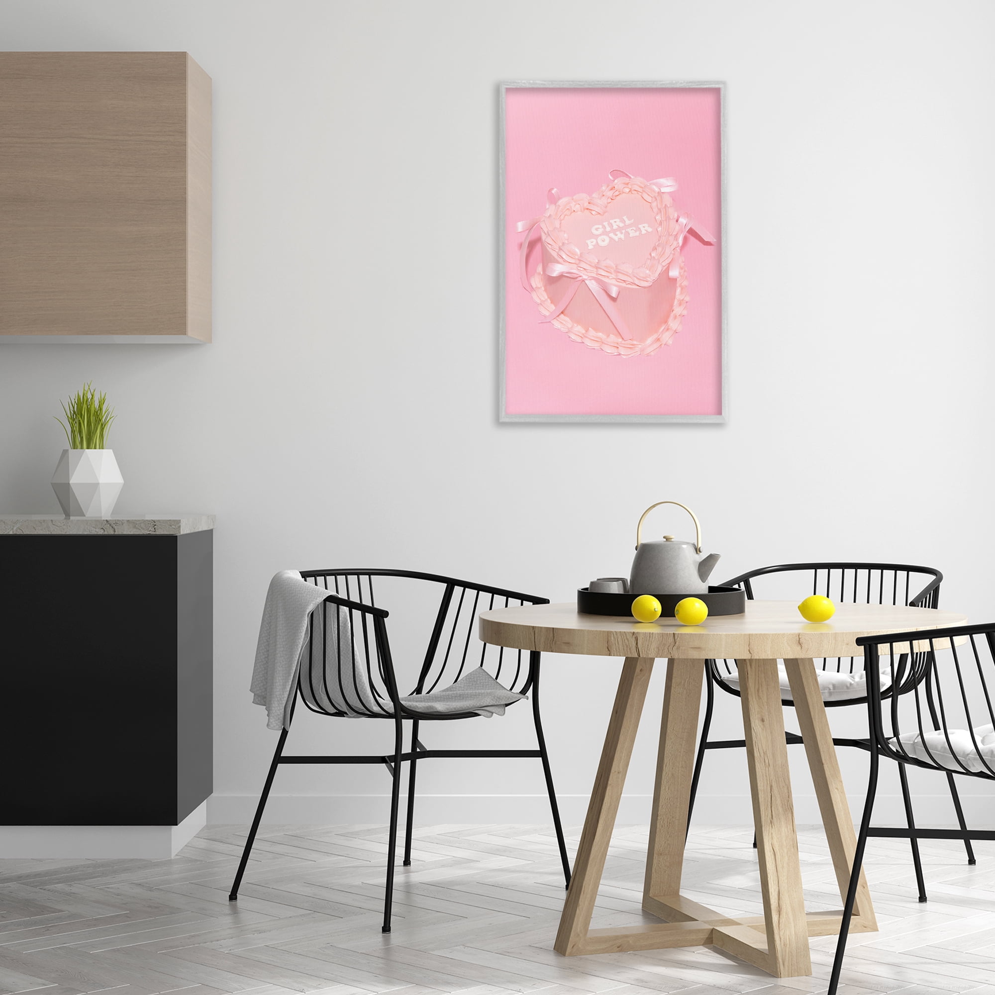 Stupell Industries Pink Girl Power Cake Food & Beverage Painting Gray Framed Art Print Wall Art, 20 x 30