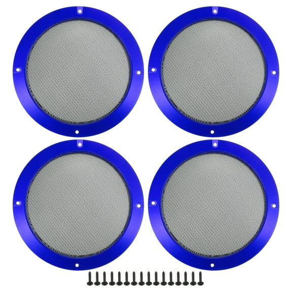 Unique Bargains 4 Pcs 6.5" Car Speaker Grills Cover Mesh Round Audio Subwoofer Protector with Mounting Screws Iron Blue