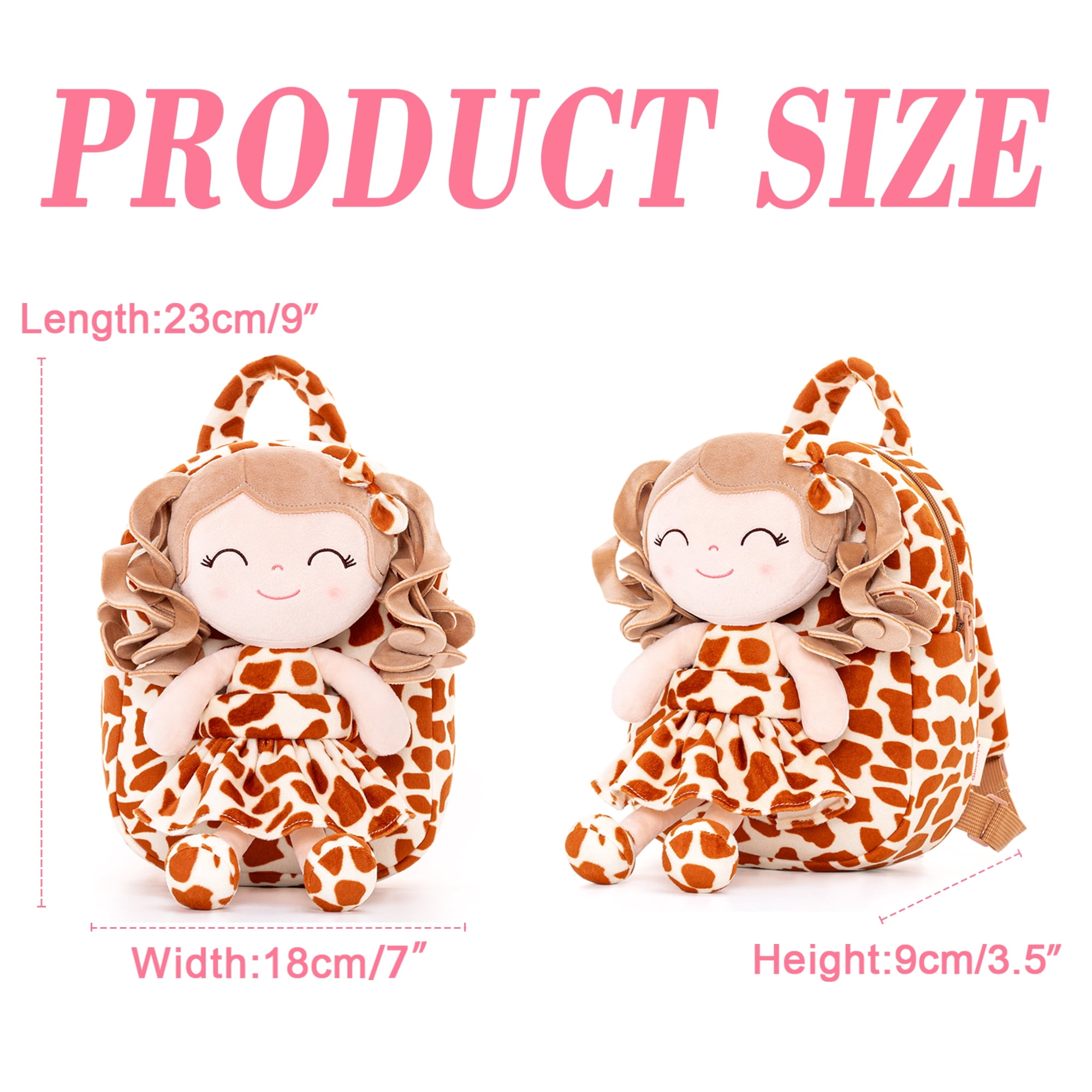 Gloveleya Toddler Kids Doll for Girls Soft Curly Hair Dolls Pocket Wild Animal Series Giraffe Dress 9"