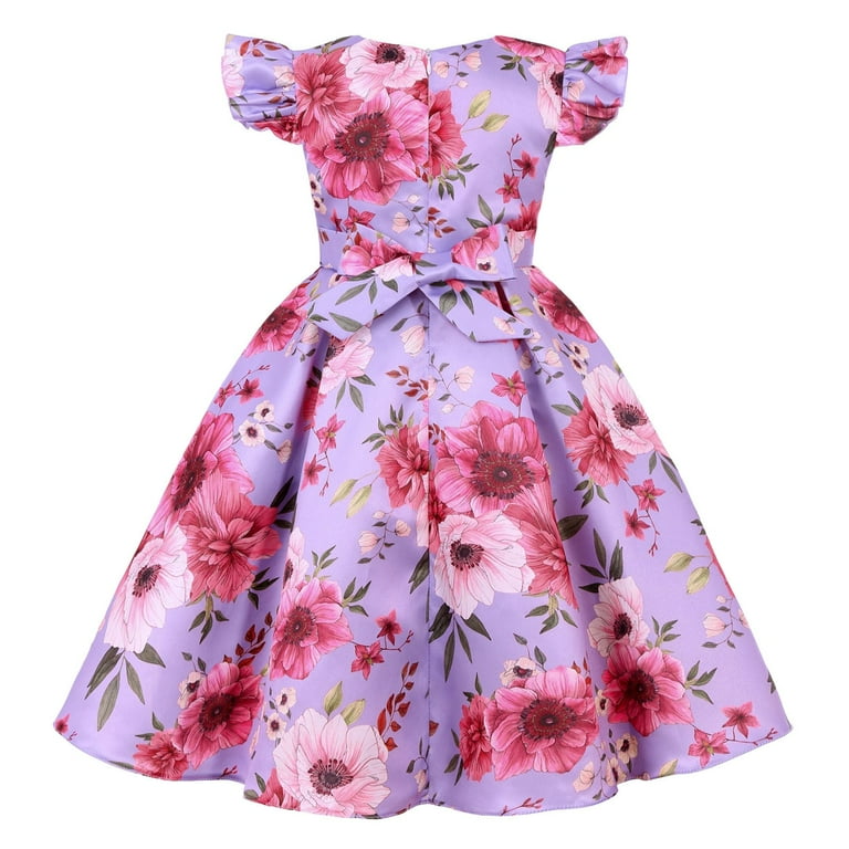CAICJ98 Girls Dress Sloping Shoulder Bridesmaid Wedding Princess Dresses  for Toddler Girls Bow Birthday Ball Party Show Evening Lavender Dress Purple,2-3  Years - Walmart.com