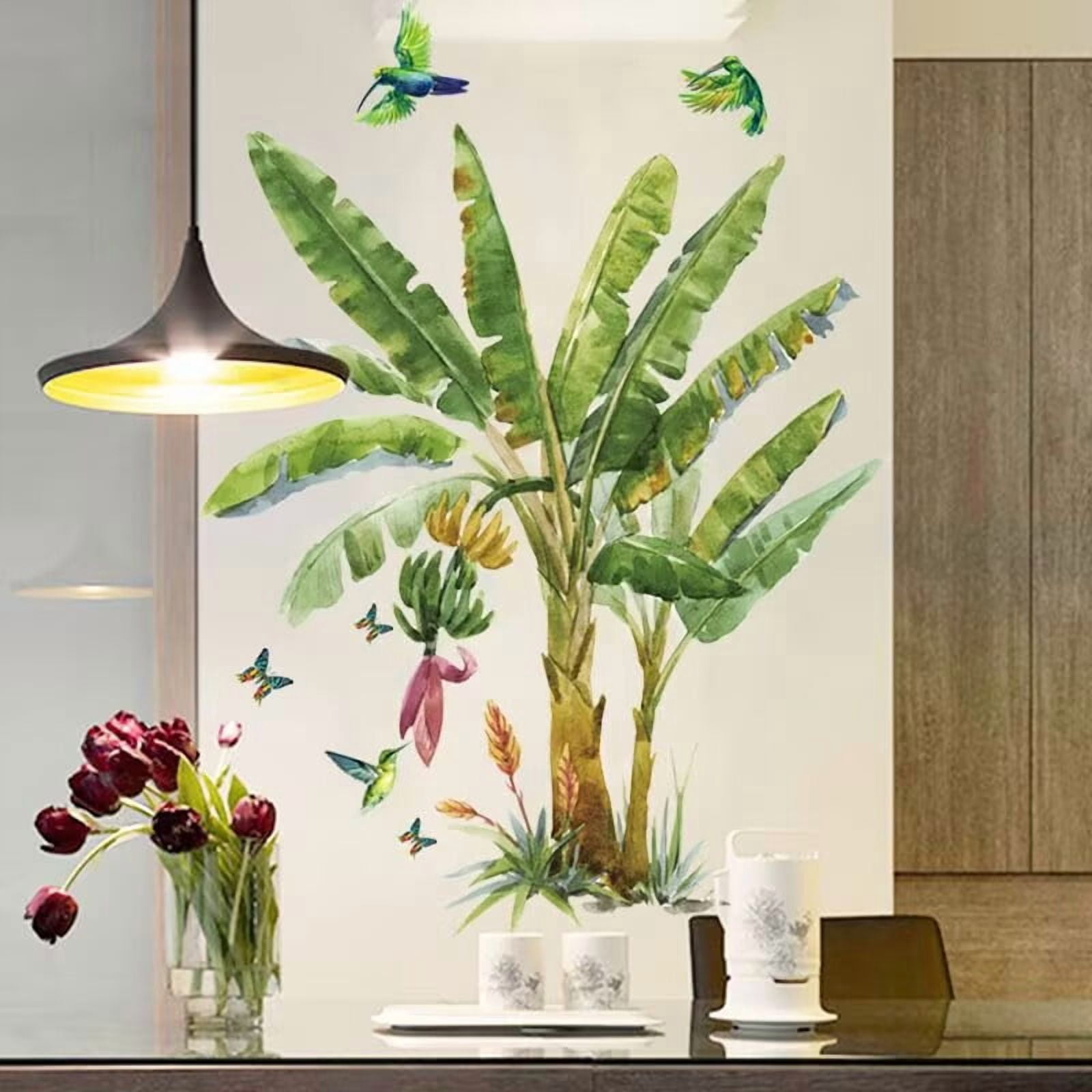 Tropical Banana Plant Wall Stickers Bird wall sticker for Living Room Large Leaves Wall Decals Removable Peel and Stick Wall Art Home Decor Decoration for Bedroom Bathroom Classroom Library Nursery