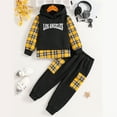 thumbnail image 2 of Xudanell Baby Clothes Boy Letter Checkered Toddler Outfits for Boys Hooded Sweatshirt Large Pocket Pants Kids Clothes, 2 of 7
