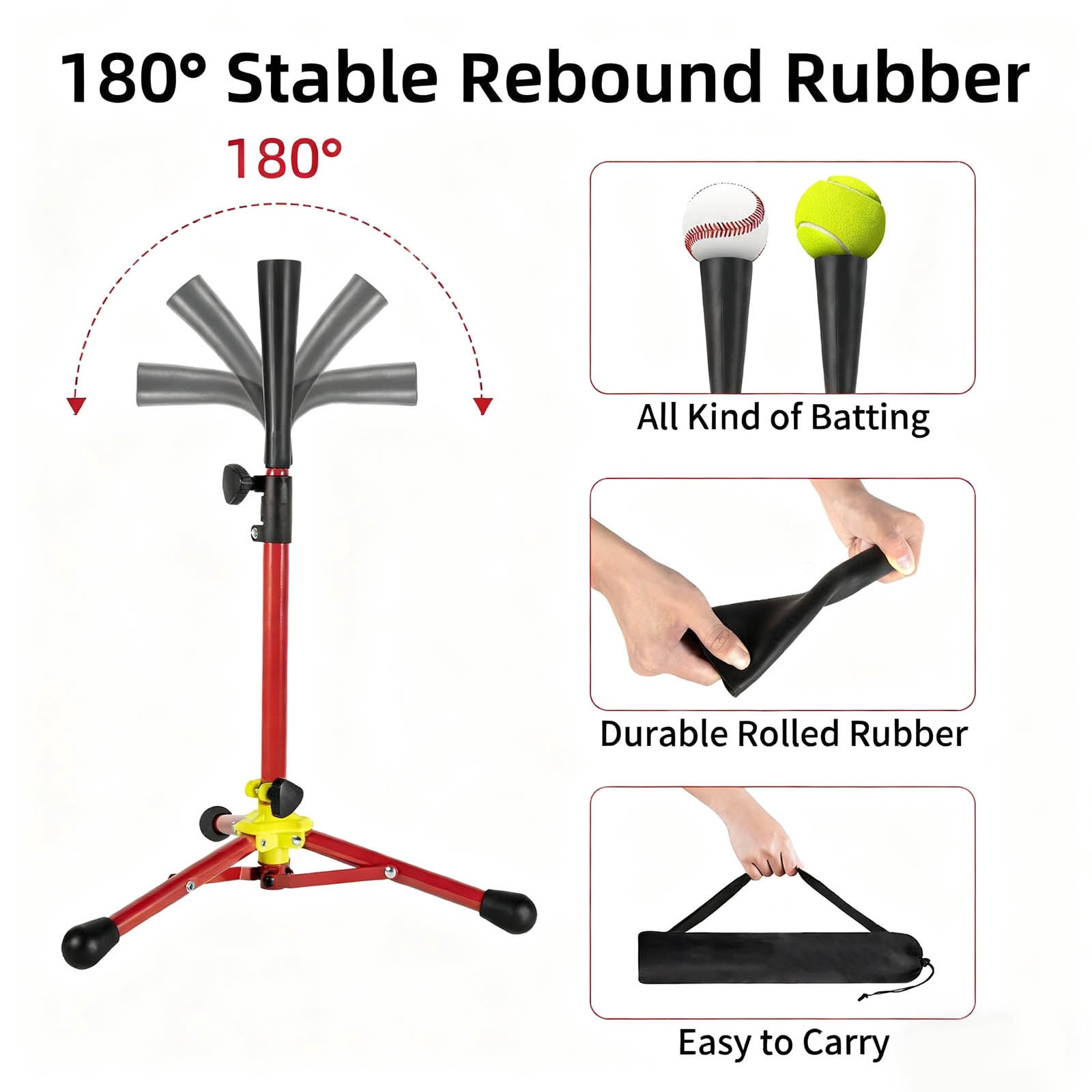 Baseball Softball Training Tees Adjustable Height For Youth Practices With Rebounds Rubber Base And Portable Carry Bag