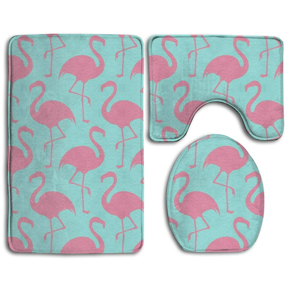 CHAPLLE Pink Flamingo 3 Piece Bathroom Rugs Set Bath Rug Contour Mat