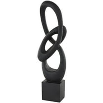6" x 20" Black Polystone Intertwined Loop Abstract Sculpture with Block Base, by DecMode