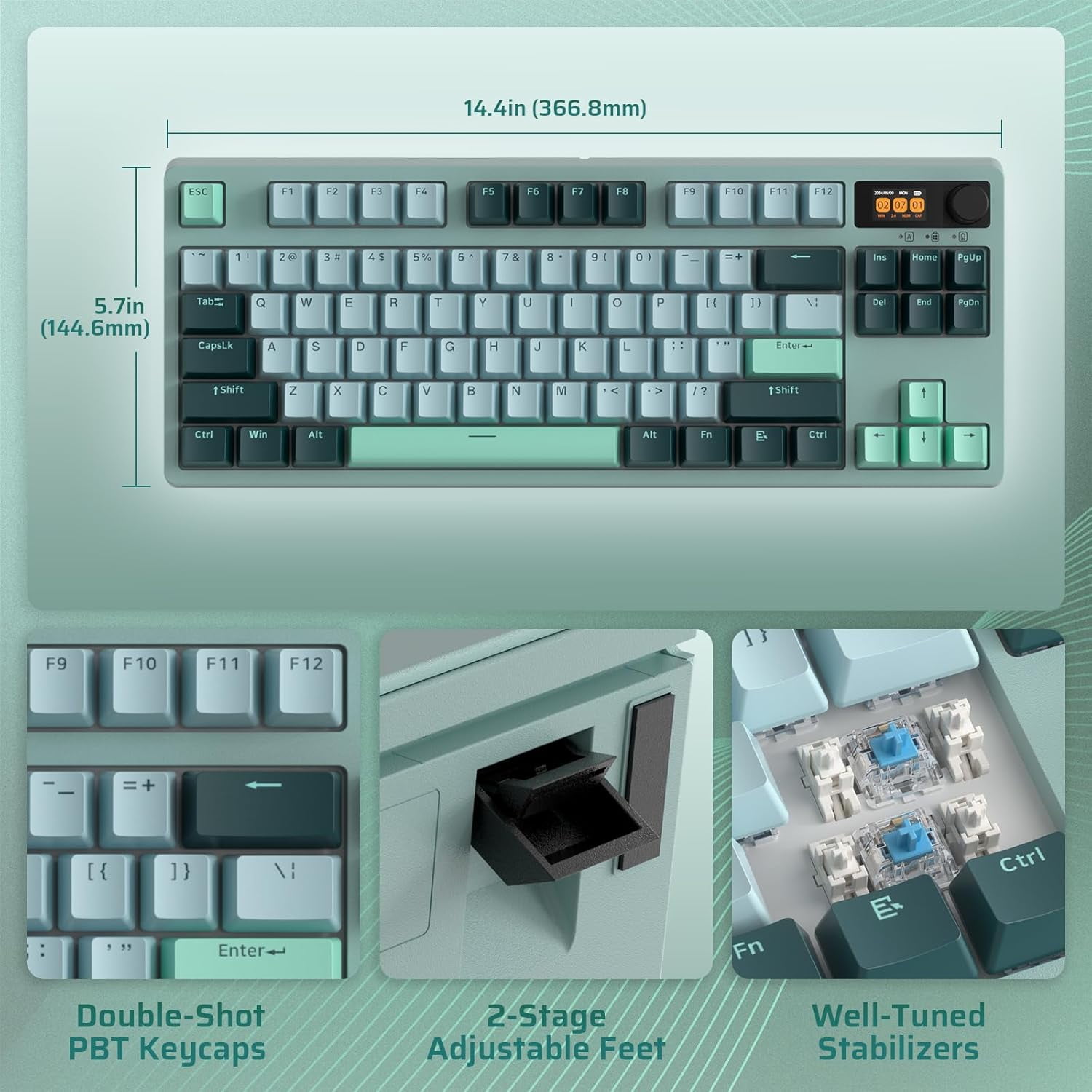 LTC Nimbleback NB841 PRO 75% Wireless Mechanical Keyboard w/Display Screen & Knob, 2.4G/ BT/USB-C Wired RGB 84 Keys Gaming Keyboard, 3-Layer Dampener, Hot Swap PCB, Software Support, Linear Switch