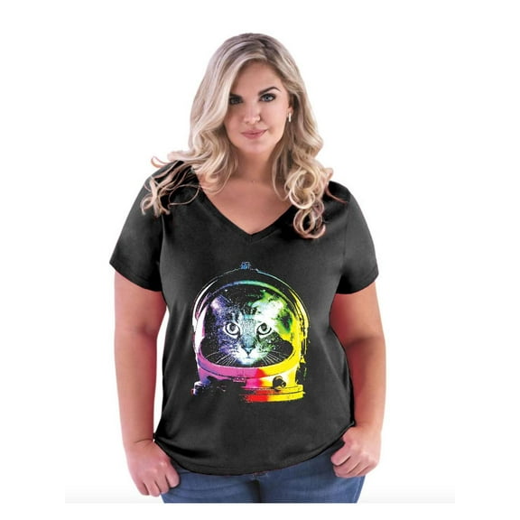 Normal is Boring - Women's Plus Size V-neck T-Shirt, up to Size 28 - Space Cat