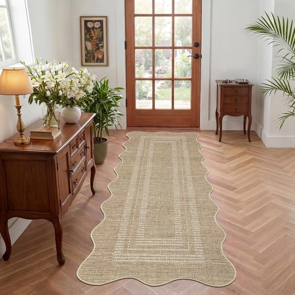 2x6 Washable Non Slip Scalloped Runner Rug Easy Jute Entryway Patio Rug for Kitchen Bedroom