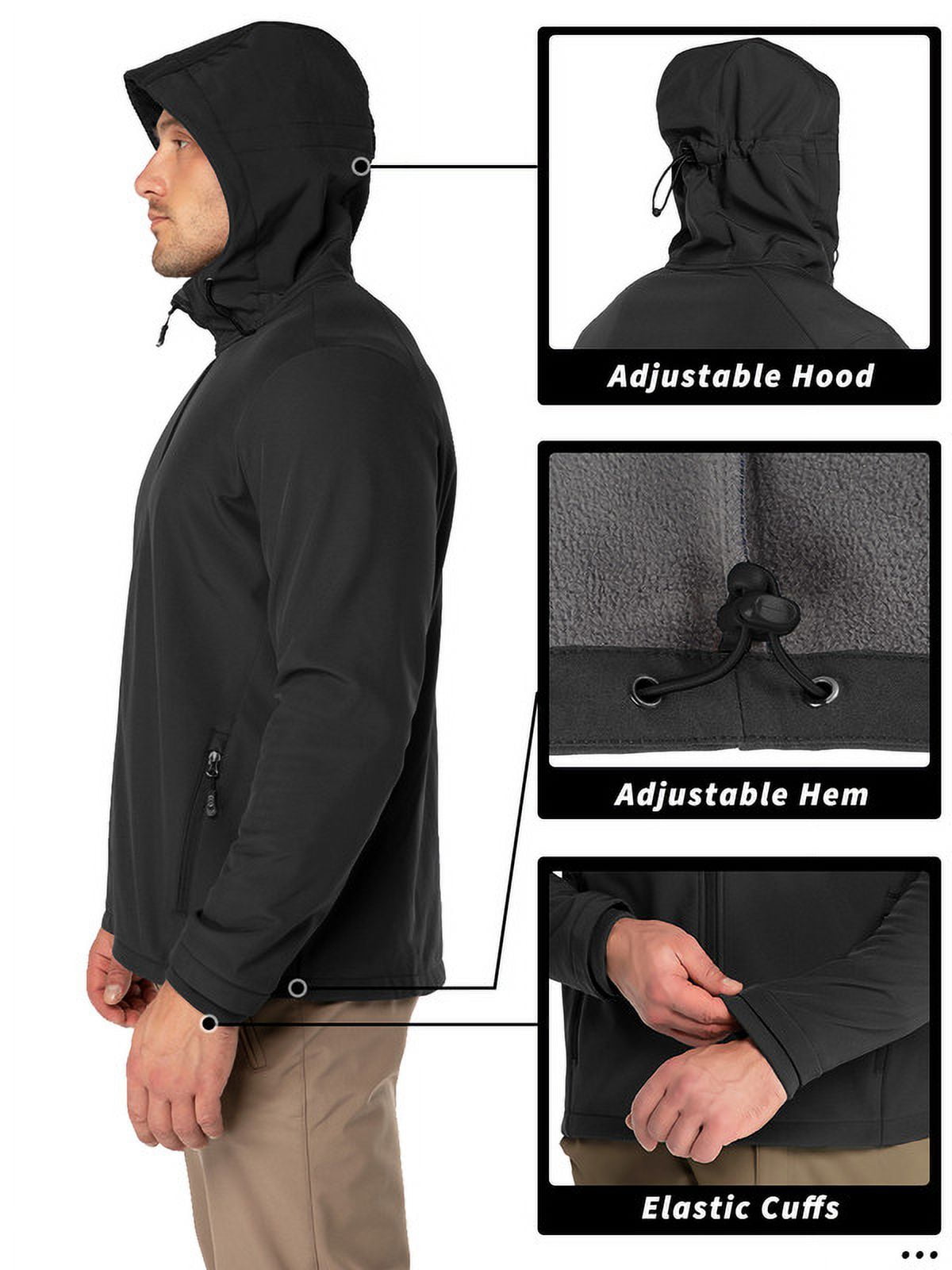 Off Road Ventures Men's Lightweight Softshell Jacket with Hood Waterproof Fleece Lined Windbreaker Outdoor Coat for Hiking