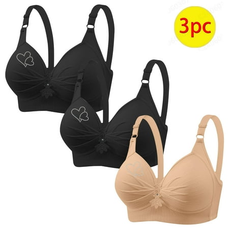IFNND Women s Push-up Bra 3PC Woman s Printing Gathered Together Large Size Daily Bra Underwear No Rims Comfortable Push Up Bra No Underwire