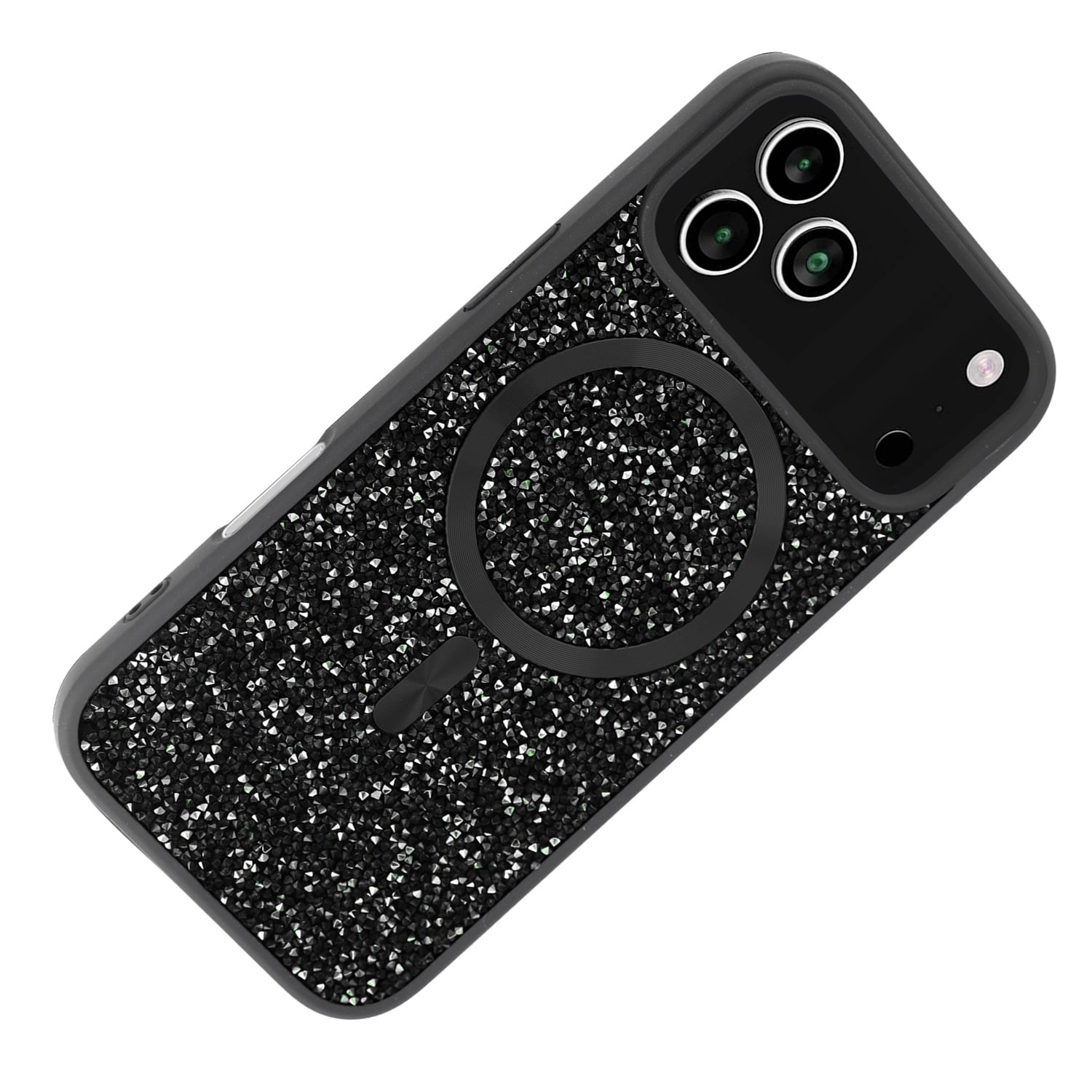 Slim Bling Diamond Crystal Case with Wireless Charging for iPhone 17 Pro Max - Black