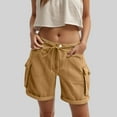 thumbnail image 2 of vigerkar Women Y2k Baggy Bermuda Denim Shorts Drawstring Wide Leg Straight Long Jeans Shorts Vintage Knee Length Denim Jorts (Khaki, L), 2 of 6