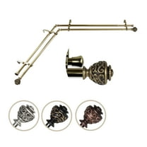 3/4" Dia Adjustable Corner Window Double Curtain Rod 120 to 170" (each side) in Antique Brass with Ingo Finials,(4789-994-CR)