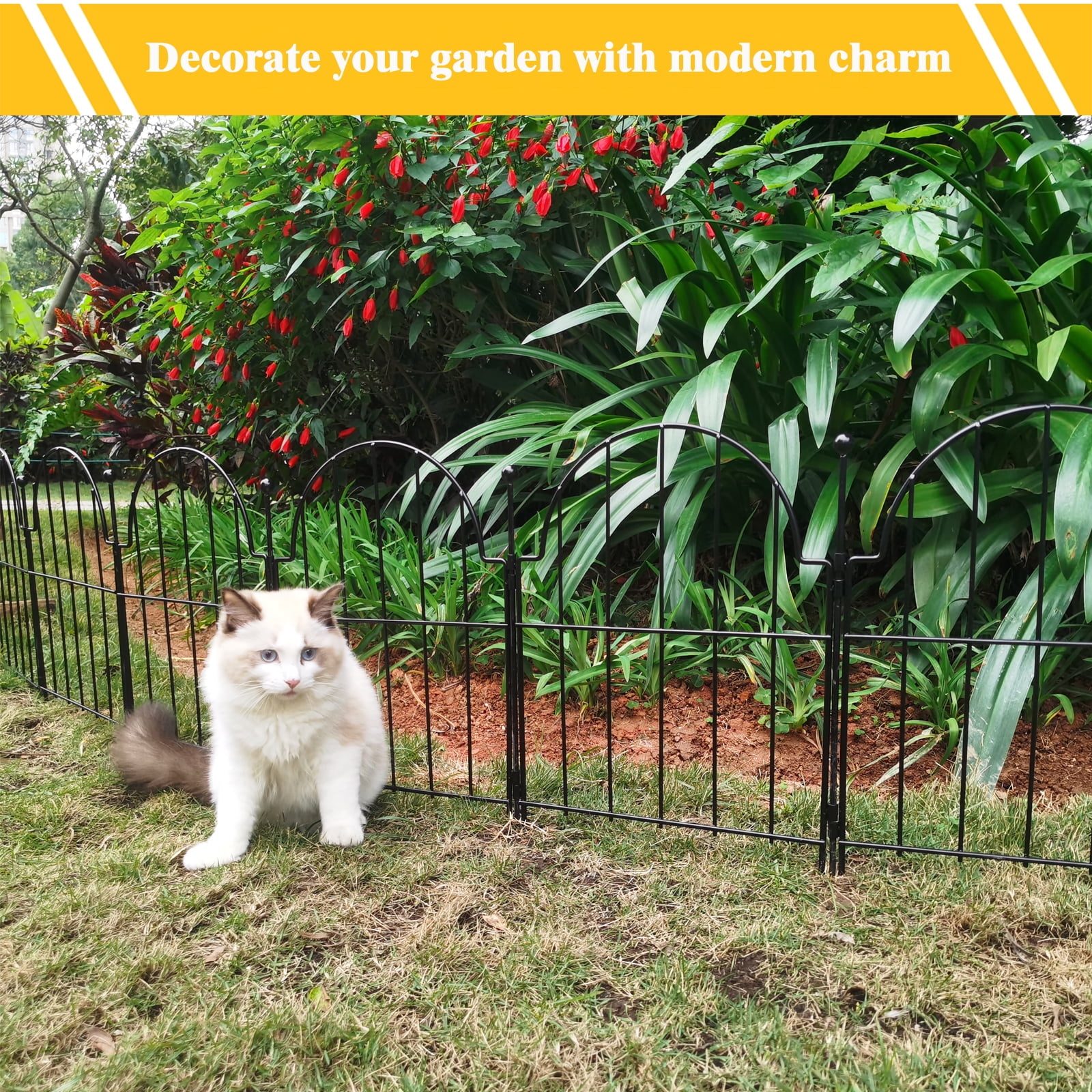 Blingluck Decorative Garden Fence, 25 pack Rustproof Metal No Dig Garden Fencing Border, Total 17 in(H) x 27.5 ft(L), Animal Barrier for Yard, Arched