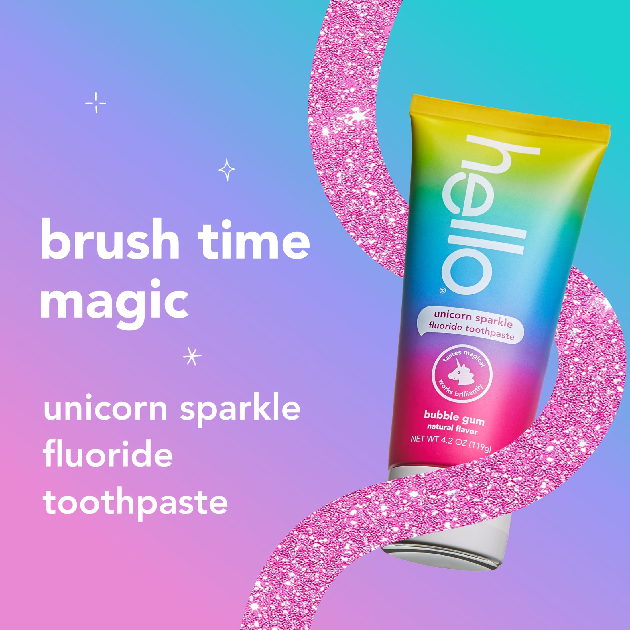 (2 pack) hello Unicorn Sparkle Kids Toothpaste with Fluoride, Bubble Gum Toothpaste, 4.2 Oz Tube