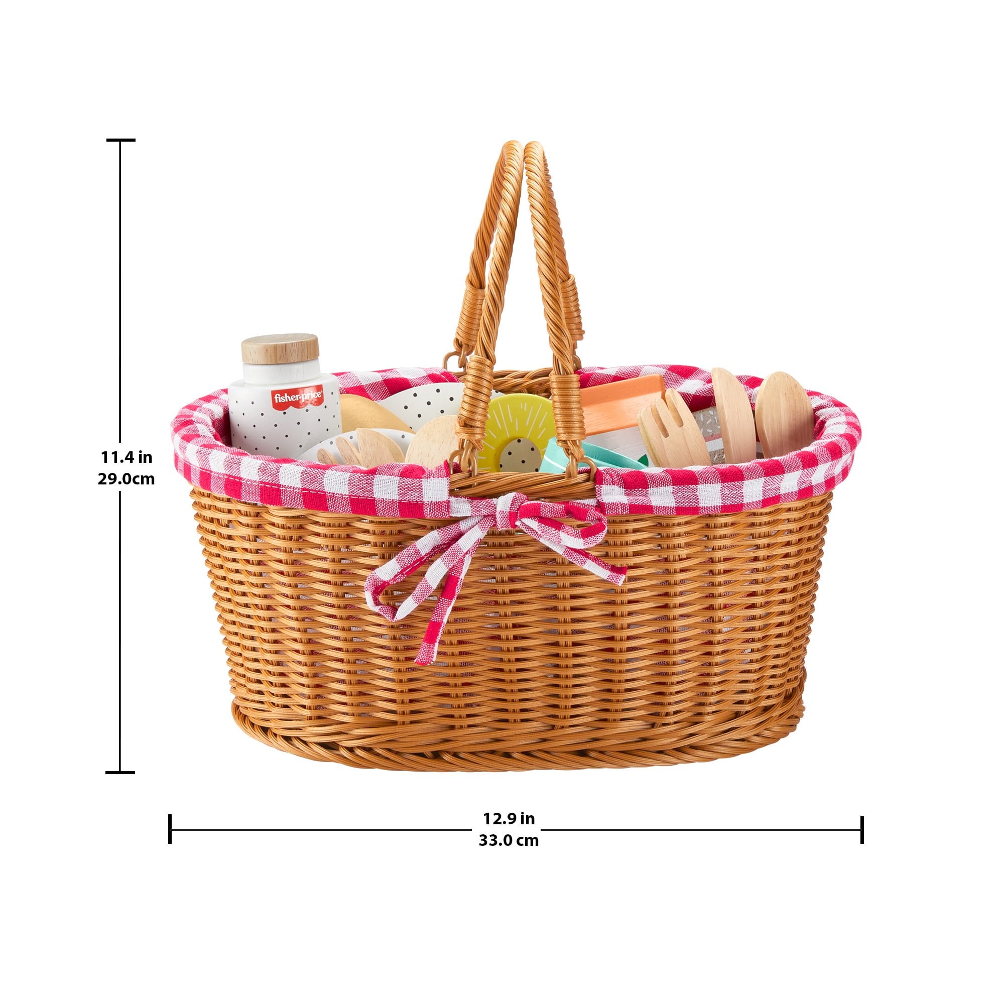 Fisher-Price Wooden Picnic Basket and Food Pretend Play Set for Preschool Kids, 31 Pieces