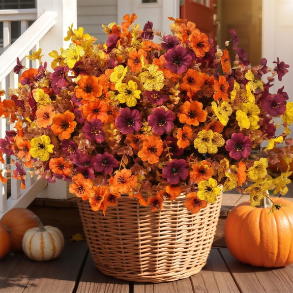 Scidweet Artificial Fall Flowers Outdoors, 12 Bundles Autumn Fake Plants Faux Silk Plastic Flowers Fall Decorations for Home Indoor Outside Yard Garden Porch Patio Autumn Harvest Decor, Multicolor