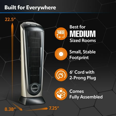 Lasko - Portable Ceramic Tower Space Heater with Remote Control - Black/Silver