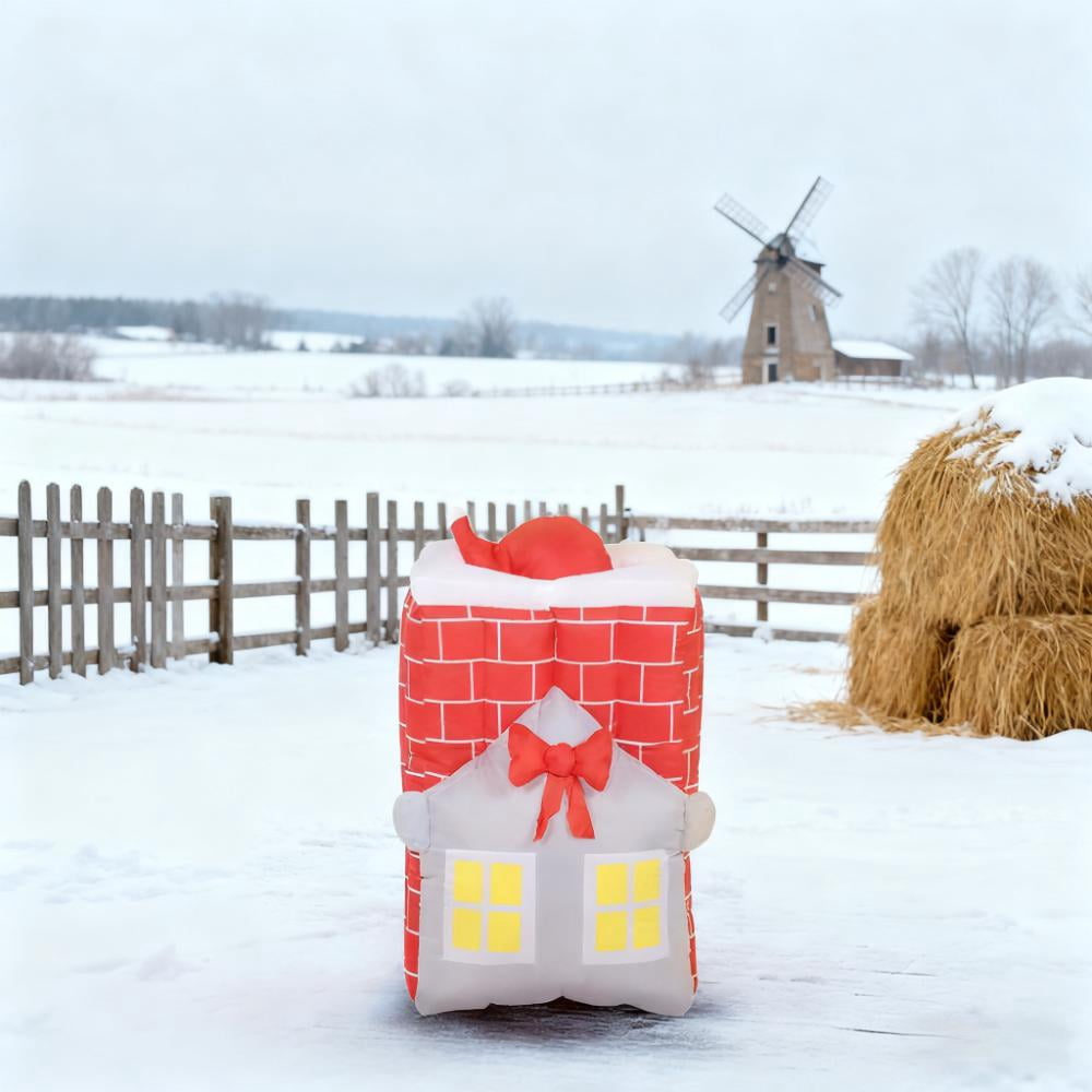Dynamic Santa Claus Inflatable Rising from Chimney with LED Lights Outdoor Yard Christmas Decoration