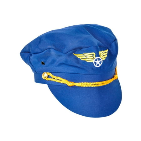 Adult Blue Cloth Pilot Captain Costume Accessory Aviator Hat with Wings Badge