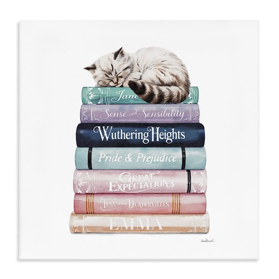 Stupell Industries Art Deco Sleeping Cat Atop Books Canvas Art, 17 x 17, by Amanda Greenwood