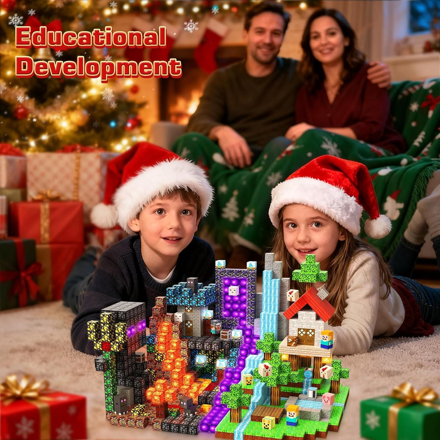 Annexfun 200 PCS Magnetic Blocks with Light Up Blocks - Magnetic Building Blocks, Magnetic Construction Cube Toys, STEM Sensory Learning Toys, Easter Birthday Gifts for Toddlers Boys and Girls Age 3+