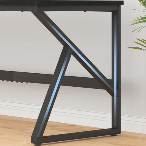 IBF Long Black Computer Desk, Large Executive Office Desk for 2 People Work Writing Study, 70 Inch  Metal Wood Dual Monitor Desk Workstation, Modern Simple Double PC Gami