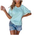 thumbnail image 2 of iHengLiXing Summer Tops for Womens Dressy Casual Women's Shirt Tees Short Sleeve Crew-Neck T Shirt Stripe Solid T-shirt Tops Blouse Women Blue XL, 2 of 9