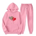 thumbnail image 1 of ZVAVZ Ensemble de Survêtement 2 Pcs pour Femme avec Imprimé Cœur Coloré, Chandail à Capuche avec Cordon de Serrage, Haut à Enfiler, Pantalon Long, Ensemble de Détente, 1 of 6