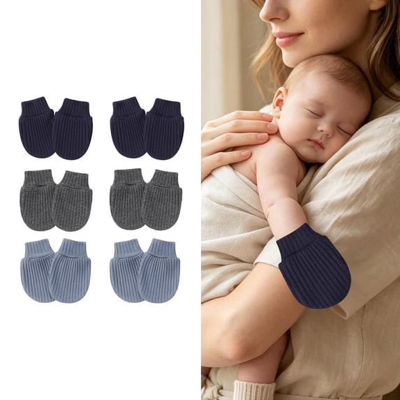 Baby Mittens Newborn, Newborn Infant Toddler Mittens No Scratch Cotton Elastic Wrist Gloves Soft Breathable 6-Pack Solid Color Infant Scratch Protection Mitts