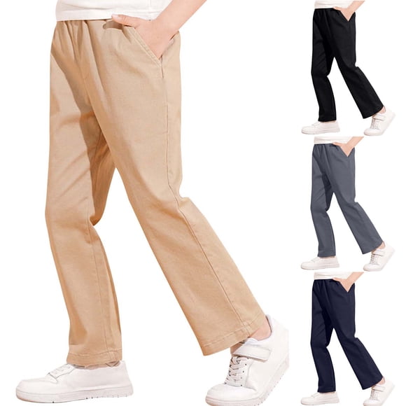 MKOSPLRT 3-17 Years Boys Straight Leg Pants Elastic Waists Solid Trousers Summer Lounge Wide Leg High Waist Cropped Pants for Outdoor