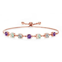 Gem Stone King 2.44 Ct Purple Amethyst White Simulated Opal 18K Rose Gold Plated Silver Lab Grown Diamond Tennis Bracelet for Women (Fully Adjustable up to 9 inch)