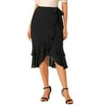 thumbnail image 1 of Falda midi de verano de cintura alta Allegra K con capas de lazo de gasa y dobladillo con volantes para mujer Negro S, 1 of 6