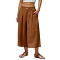 thumbnail image 3 of Breezora Women's Linen Cotton Pants Summer Wide Leg Casual Cropped Culottes With Pockets Loose Breathable Relaxed Fit Daily Trousers, 3 of 9