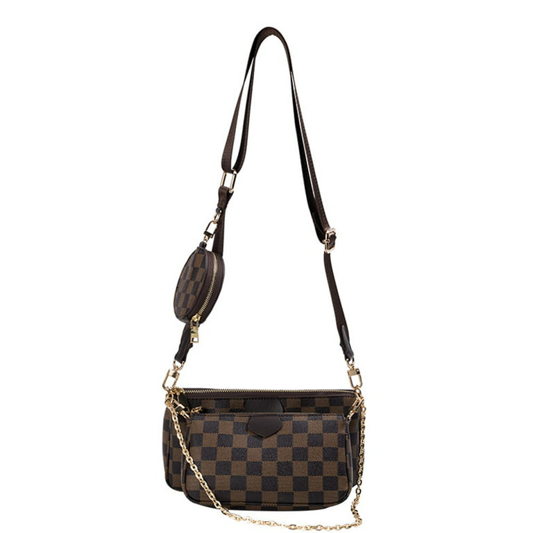 Sexy Dance Womens Checkered Tote Shoulder Bag,PU Vegan Leather Crossbody  Bags,Fashion Satchel Bags,Big Capacity Handbag With Coin Purse including 3  Size Bag 6 in 1 Set,Coffee Print 
