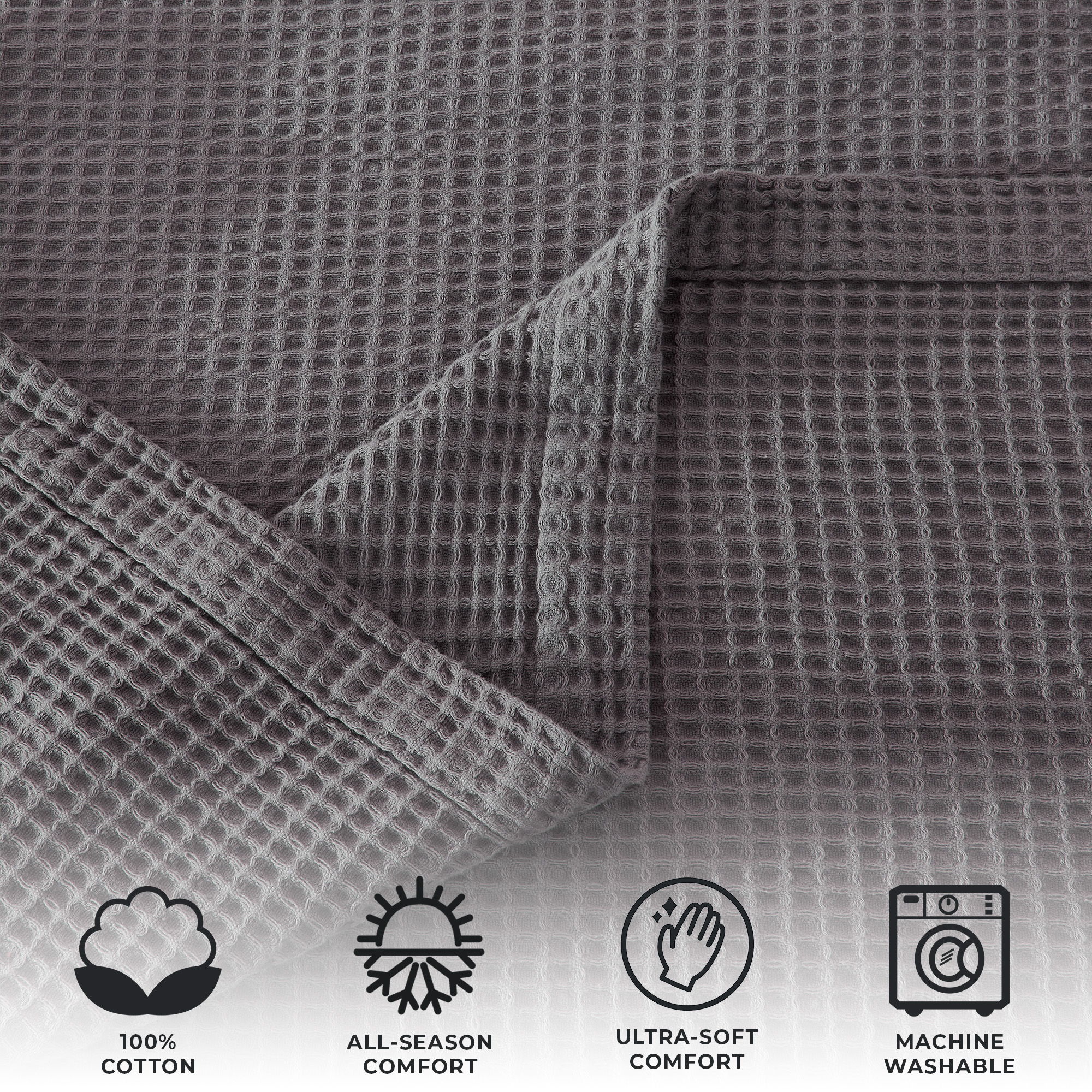 Great Bay Home 100% Cotton Waffle Weave Lightweight Bed Blanket (Twin, Dark Grey) - image 2 of 6
