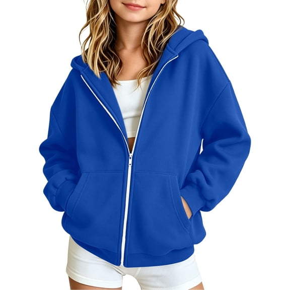 CAIVO Girls Casual Hooded Zip Up Jacket Winter Fall Solid Color Soft Warm Outerwear Coats Toddler Kids Long Sleeve Versatile Dailywear