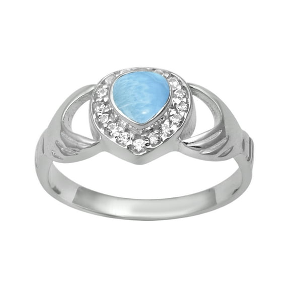 Petite Claddagh 5MM Heart Larimar 925 Sterling Silver Women Valentines Day Gifts Ring