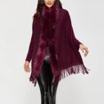 thumbnail image 5 of Women's Solid Color Collar Cloak Knitted Cape Shawl - Acrylic Fabric, Tassel Hem, Open Front, Fall/Winter, 5 of 5