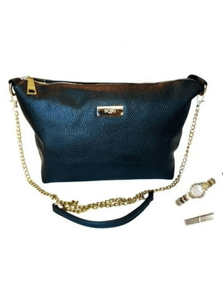 BCBG Paris Black Gold Chain Strap Crossbody Bag Purse Handbag Faux Leather