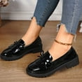 thumbnail image 4 of Women's Fringe Patent Leather Loafers Slip On Chunky Platform Casual Dress Shoes Cute Bowknot Mary Jane Shoes Black Size 6.5, 4 of 8