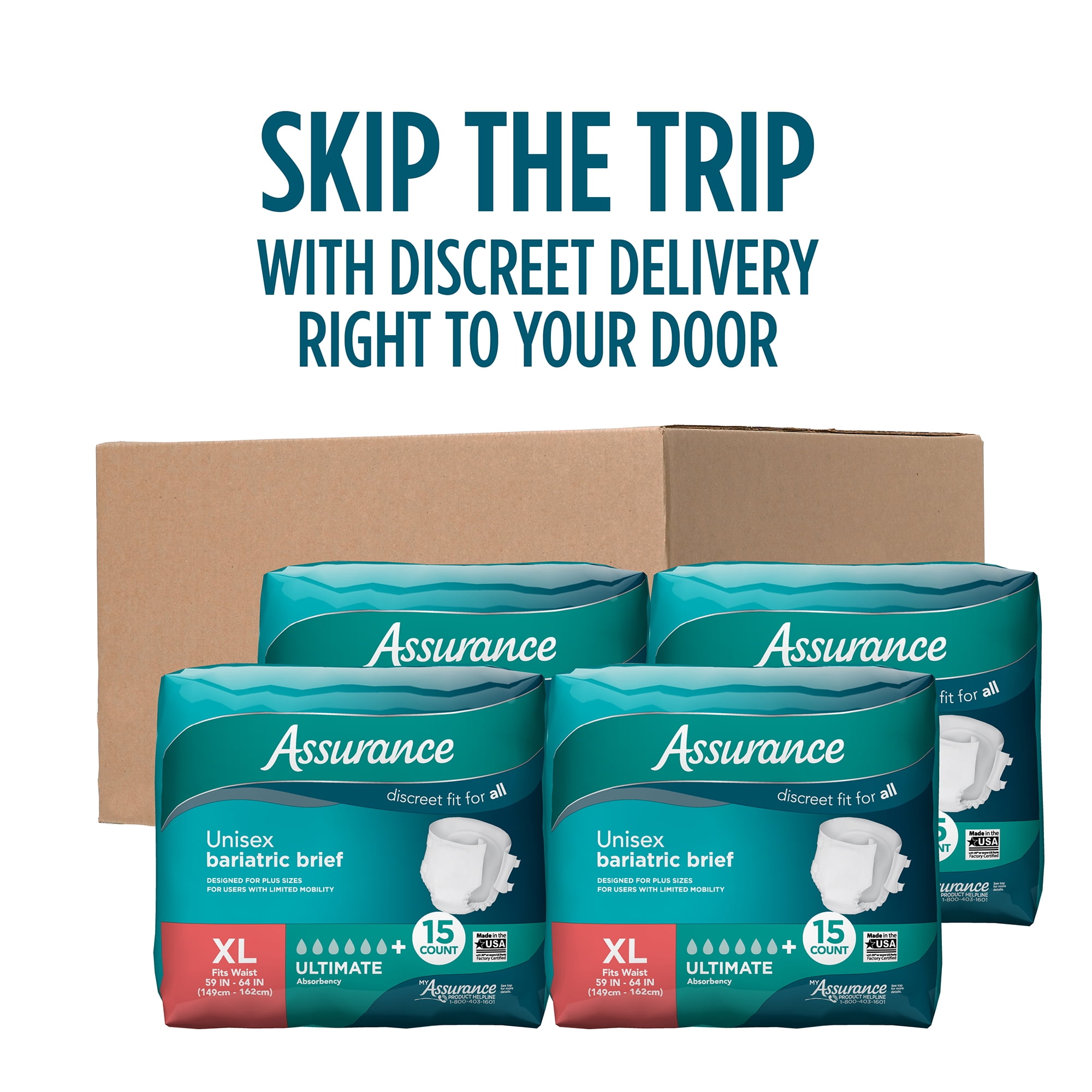 Assurance Unisex Incontinence Briefs with Tabs, Maximum Absorbency, XL (60 Count)