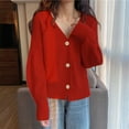 thumbnail image 5 of Elvqul Womens Sweater Knited Shirts Solid Color Work Red Sweater for Juniors, 5 of 6