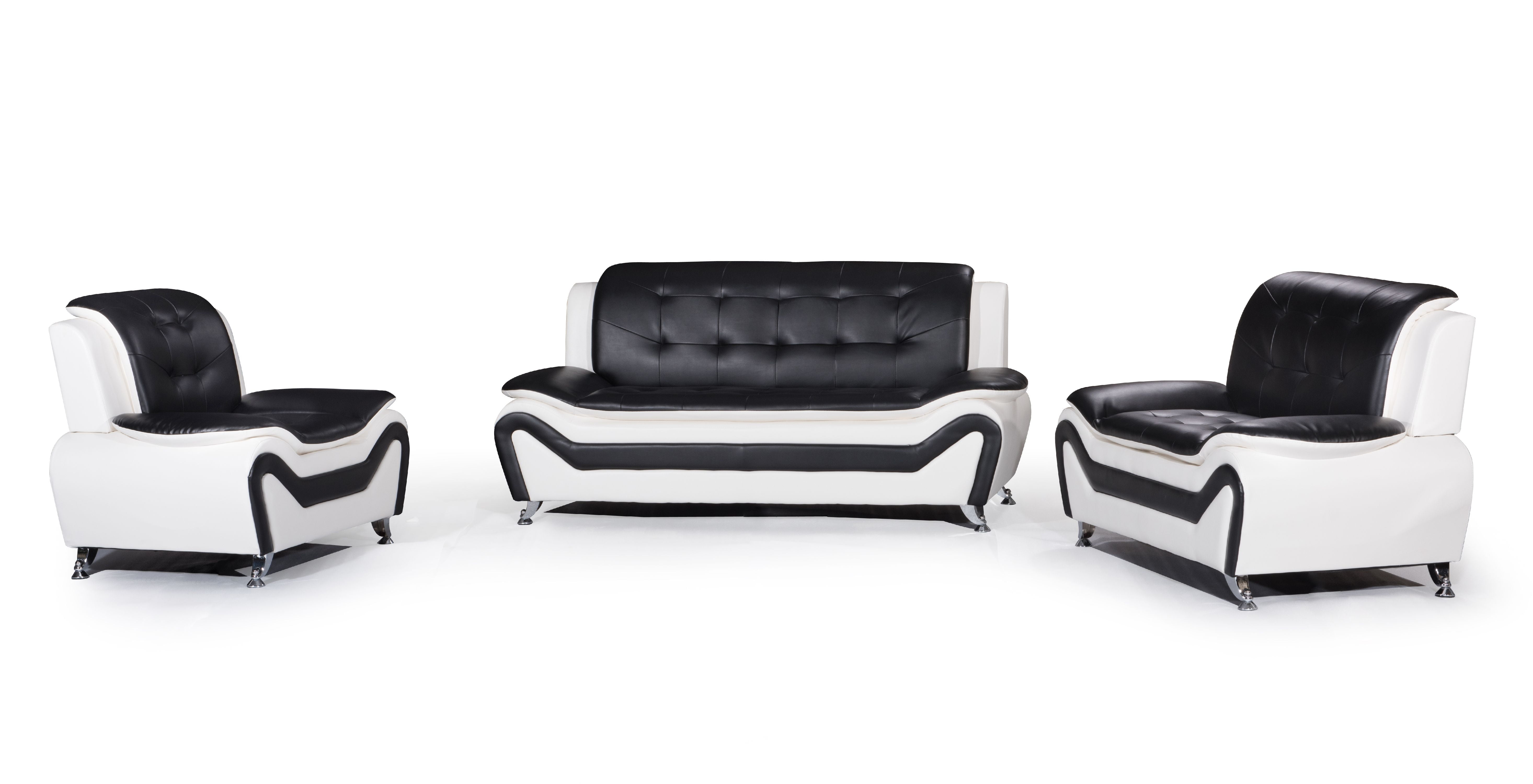 US Pride Furniture Wanda Modern Bonded Leather Sofa Set Black & White 