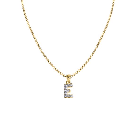Genuine 14k Yellow Gold 0.59" Cubic Zirconia CZ Initial Letter E Pendant Necklace 16", 18", 20", 22" Trendy Charm Initial Necklaces for Women