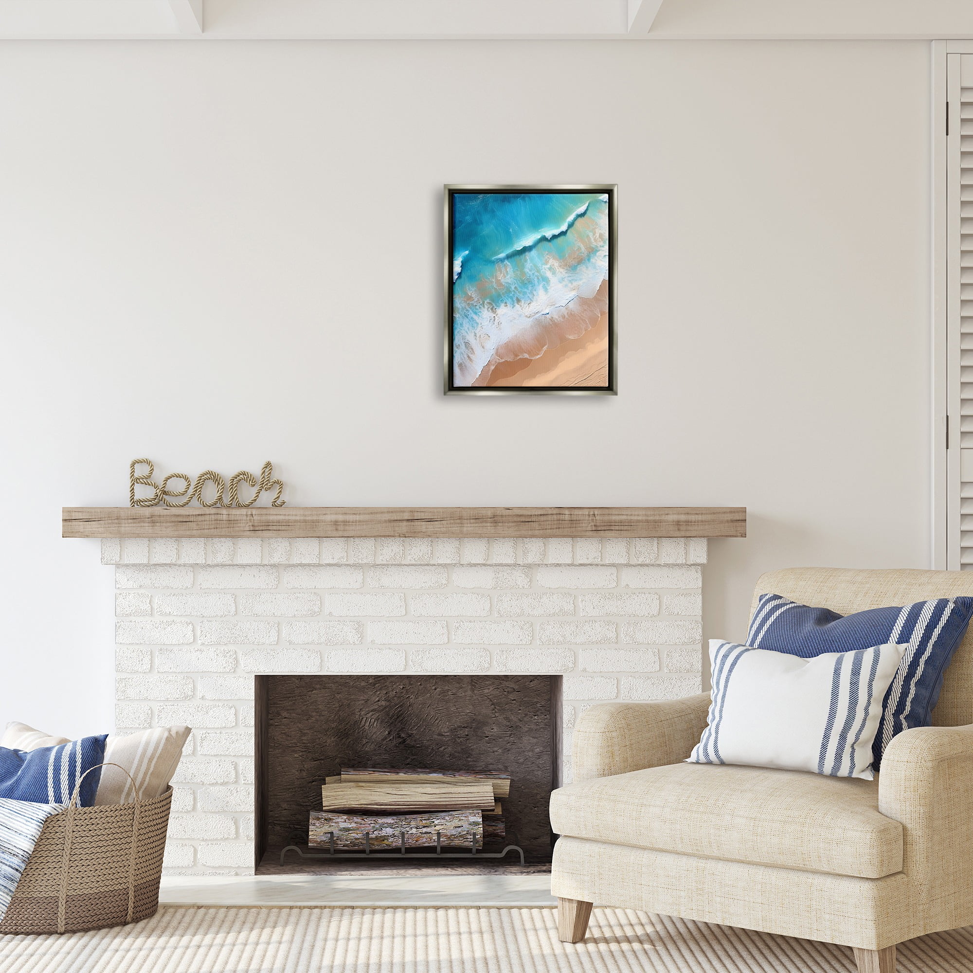Stupell Industries Aerial Abstract Sea Waves Landscape Painting Gray Floater Framed Canvas Art Print Wall Art, 17 x 21
