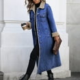 thumbnail image 5 of Women's Winter Windproof Lined Long Denim Coat Trucker Jacket Dark Blue L, 5 of 7